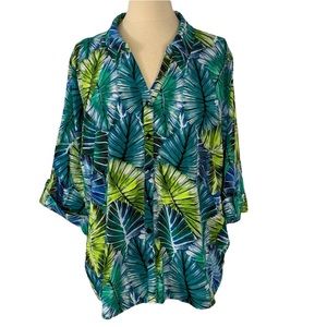 Plus tropical print button down blouse shirt by Catherines 22 / 24 petite